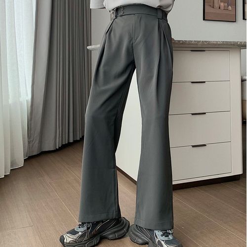 HUALUNDESIGN - Mid Rise Plain Flared Dress Pants