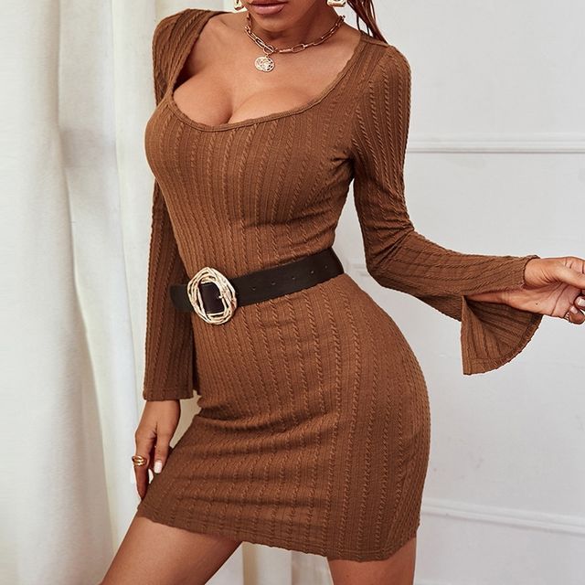 calla lili brown tweed dress Longsleeve Shaping Midi Dress - Shapewear - Espresso main image 0