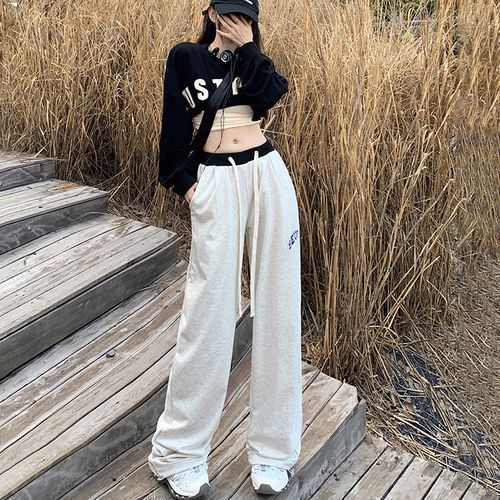 Kaepria - Drawstring Waist Wide Leg Sweatpants