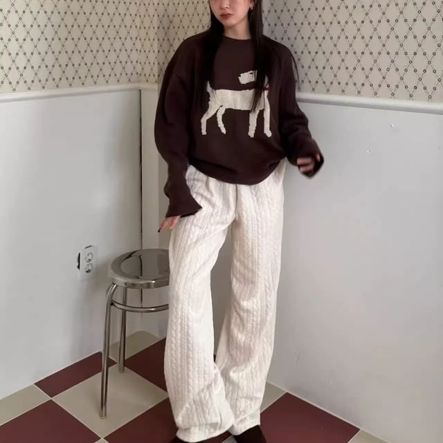 PINPI-Elastic Waist Plain Baggy Sweatpants
