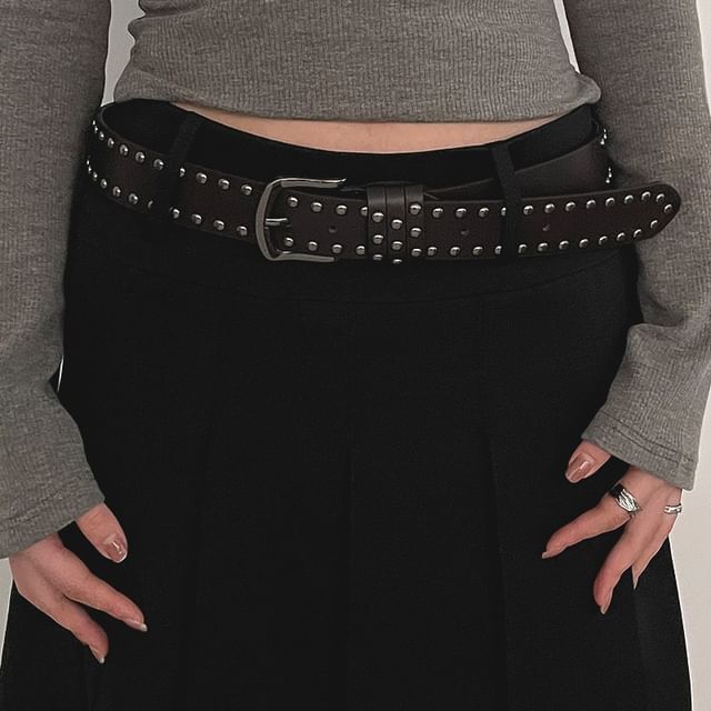 CIMAO-Studded Faux Leather Belt