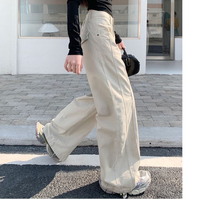 Shopherd-Mid Waist Plain Wide Leg Jeans