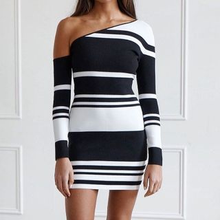 striped long sleeve bodycon dress