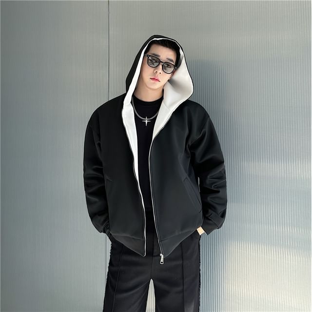 Omozando-Plain Reversible Zip Hoodie