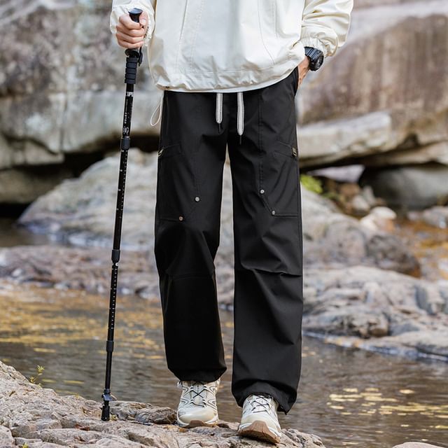 Dandyluxe-Drawstring Waist Plain Loose Fit Cargo Pants