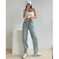 Shira - Asymmetric High-Waist Straight-Cut Jeans Shira - Asymmetric High-Waist Straight-Cut Jeans