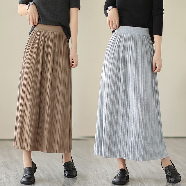 Supernova-High Rise Plain Ribbed Midi A-Line Skirt