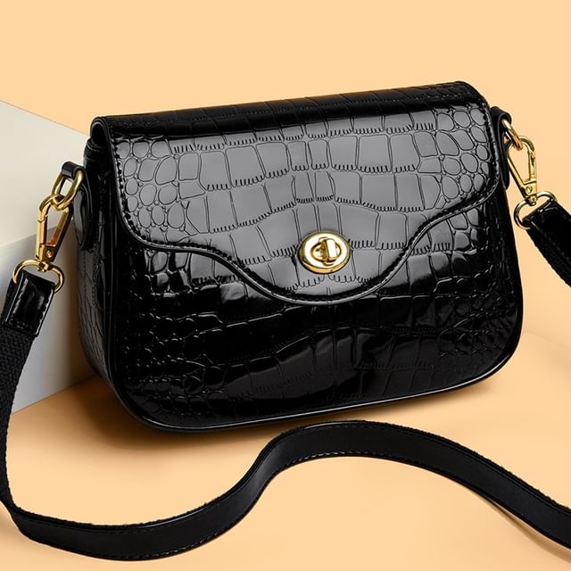 Mayanne-Croc Grain Flap Crossbody Bag