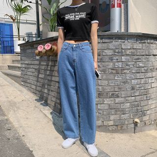 MERONGSHOP - Colored Wide-Leg Cotton / Denim Pants | YesStyle