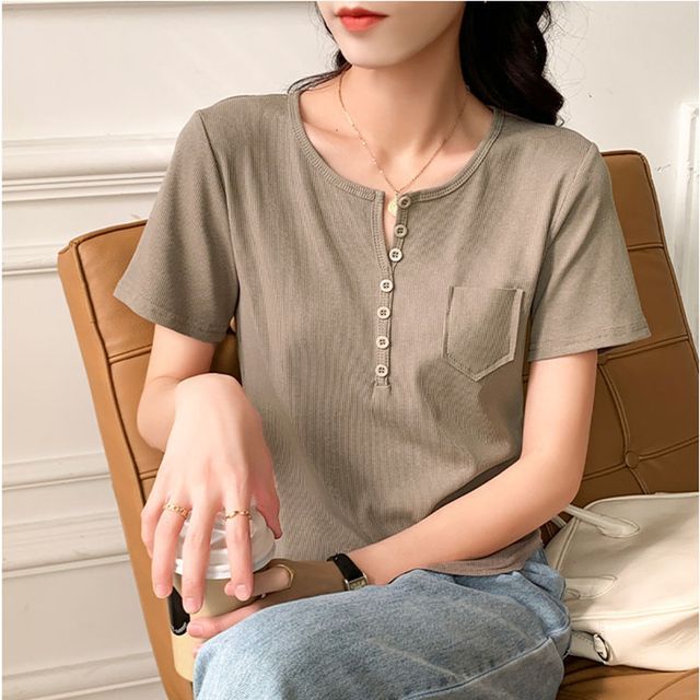 Everose-Short-Sleeve Plain T-Shirt