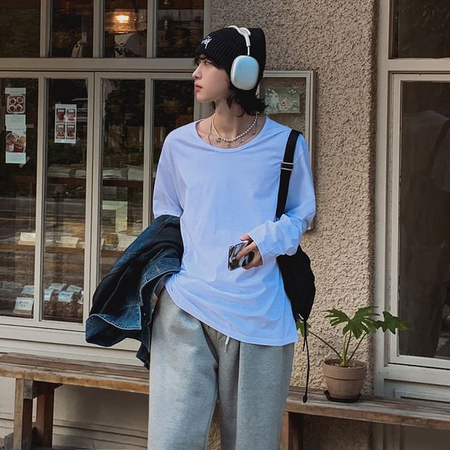 MRCYC-Long-Sleeve Crew Neck Plain T-Shirt