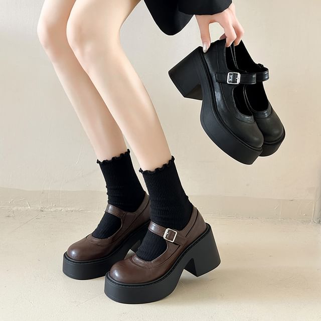 Nikao-Platform Block Heel Mary Jane Pumps
