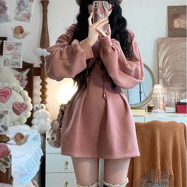 Warelmapo - Plain Mini A-Line Hoodie Dress | YesStyle