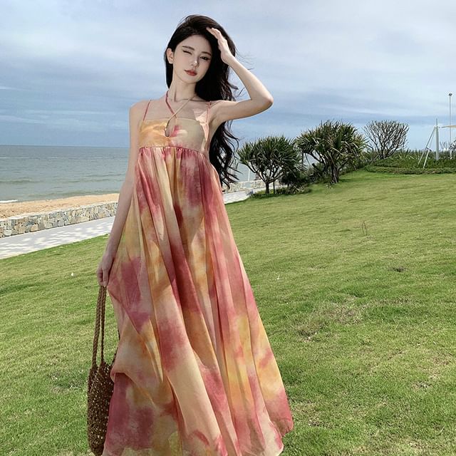 knee length dresses for ladies Italian Tie Dye Midi Dress – Lagenlook Summer Dress UK