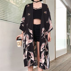 Melon Juice - Crane Print Kimono Jacket Melon Juice - Crane Print Kimono Jacket