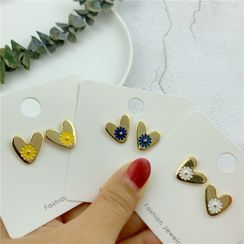 Kiksuya - Alloy Heart & Flower Earring Kiksuya - Alloy Heart & Flower Earring