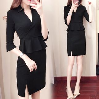 black peplum dress with sleeves