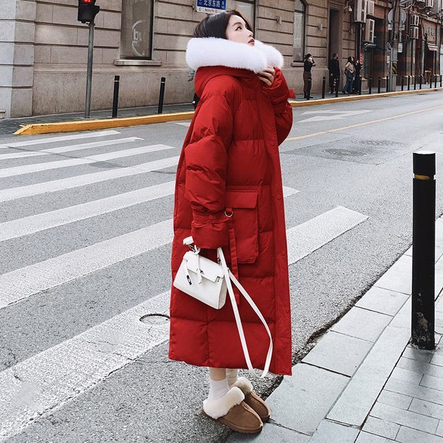 Tzarkozy-Fluffy Hood Plain Puffer Long Coat