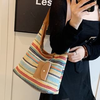 Indenis-Striped Straw Tote Bag