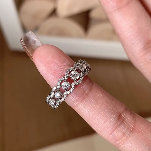 Panda Dama-Rhinestone Cutout Alloy Open Ring