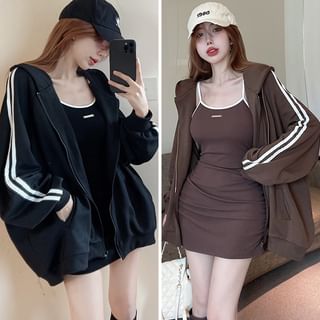 Mustatha Spaghetti Strap Mini Bodycon Dress / Zip Hoodie Sale