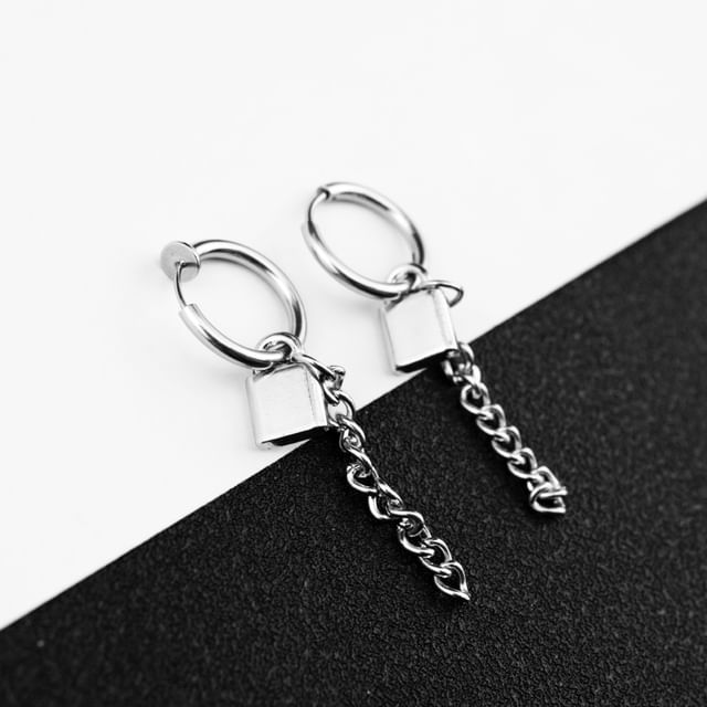 Juanitro-Padlock Hoop Drop Earring Clip On Earring