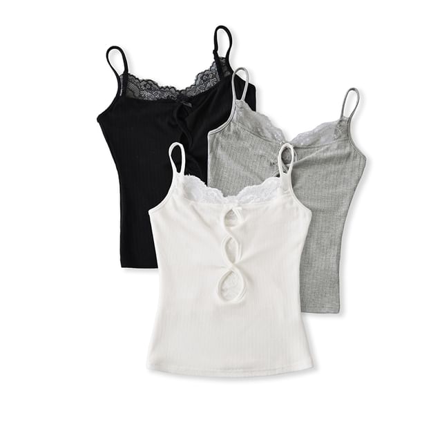 Ulark-Plain Cutout Lace Trim Camisole Top