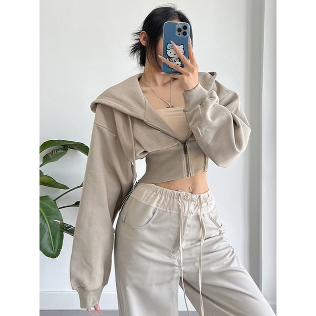 KUMI-Cropped Hooded Pullover Jacket