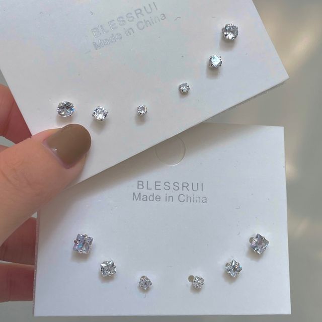 PANGU-3 Pair Set Rhinestone Sterling Silver Earring