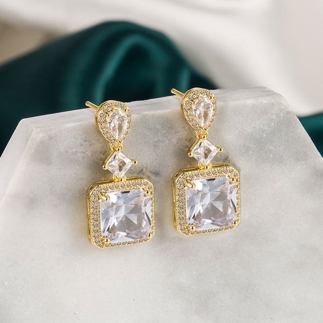 Forainer-Square Rhinestone Alloy Dangle Earring
