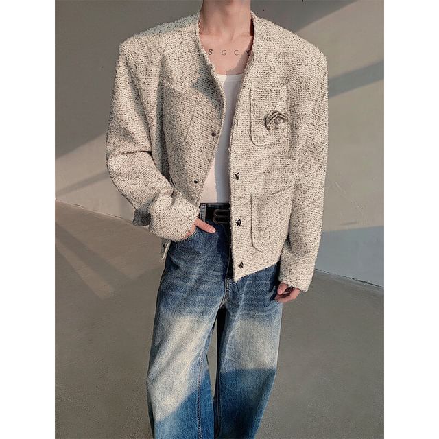 Freehop-Plaid Pocket Front Single-Breasted Jacket