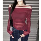 NENE OffShoulder LongSleeve Asymmetrical Mesh Top YesStyle