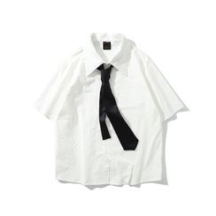Turazin - Set: Short-Sleeve Plain Shirt + Tie