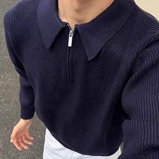 emeisa-Collar Plain Ribbed Sweater