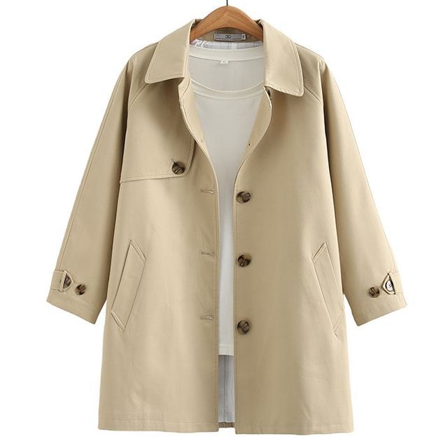 ［ゆう］Text SingleBreasted Coat Mens Single Breasted Trench Coat Casual Slim Fit Lapel Long