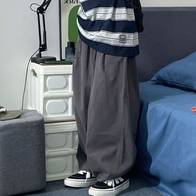 Shineon Studio-Mid Rise Plain Wide Leg Pants