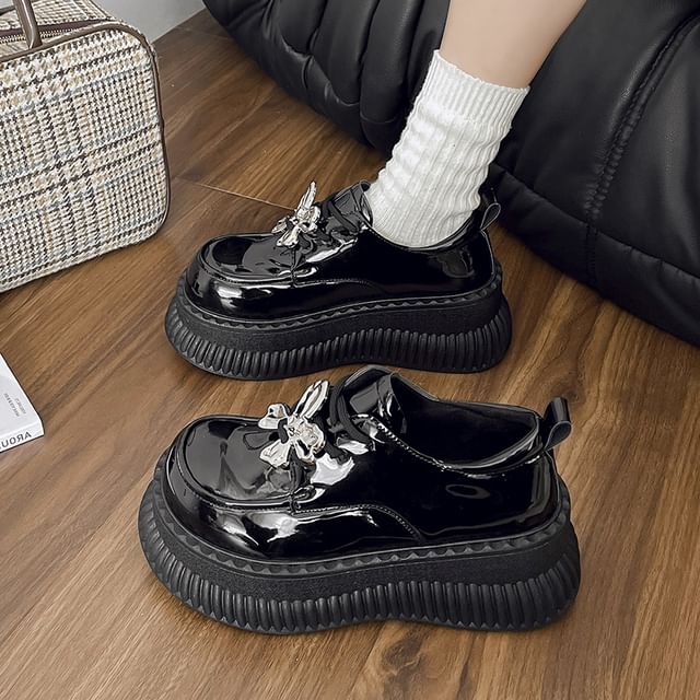 Nikao-Platform Patent Leather Lace Up Shoes