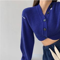 Shira - Bubble-Sleeve Button-Up Knit Crop Top