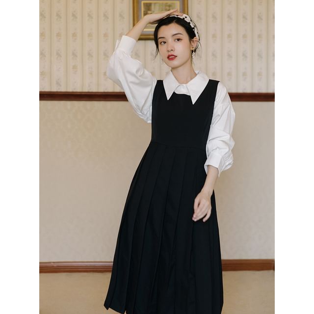 strapless open back dress French Toast Girls' Girls V-Neck Pleated Jumper - Black main image 1