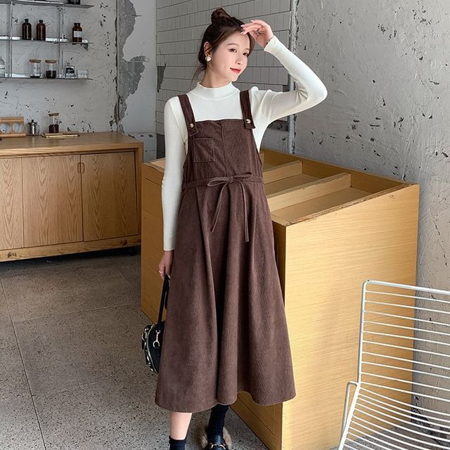 knee length dresses for ladies Summit Cord Overall Dress in Multicolor | by Spell – Modern Bohemian Clothing Online