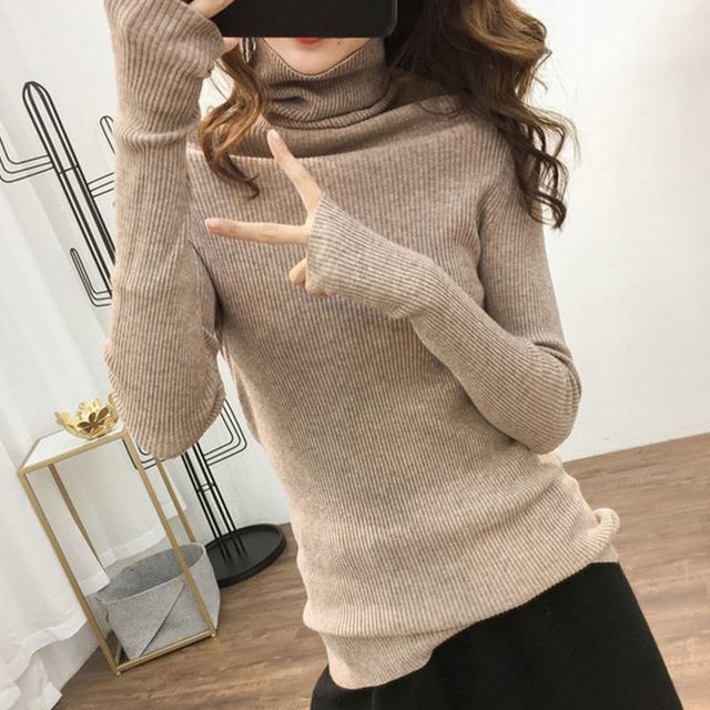 Inchioh-Mock-Neck Ribbed Knit Top