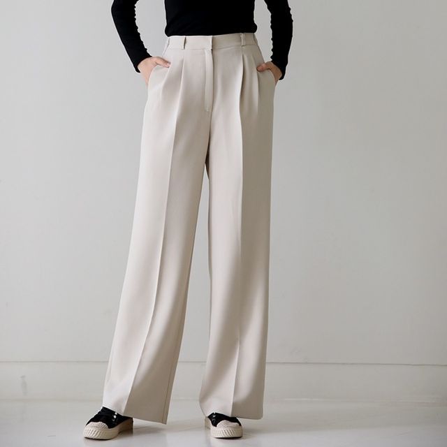Lemite - Tuck-Front Wide Suit Pants | YesStyle
