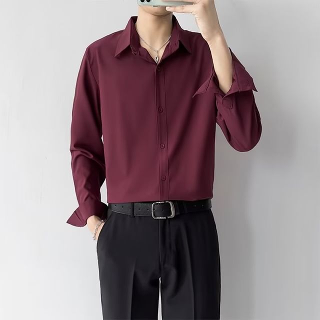 Naideth-Collared Plain Shirt Various Designs