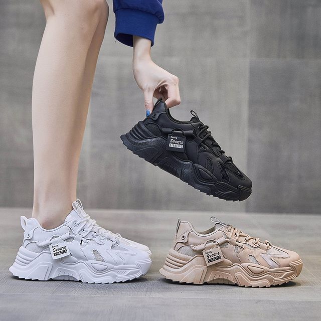 Shanhoo-Lace-Up Platform Sneakers