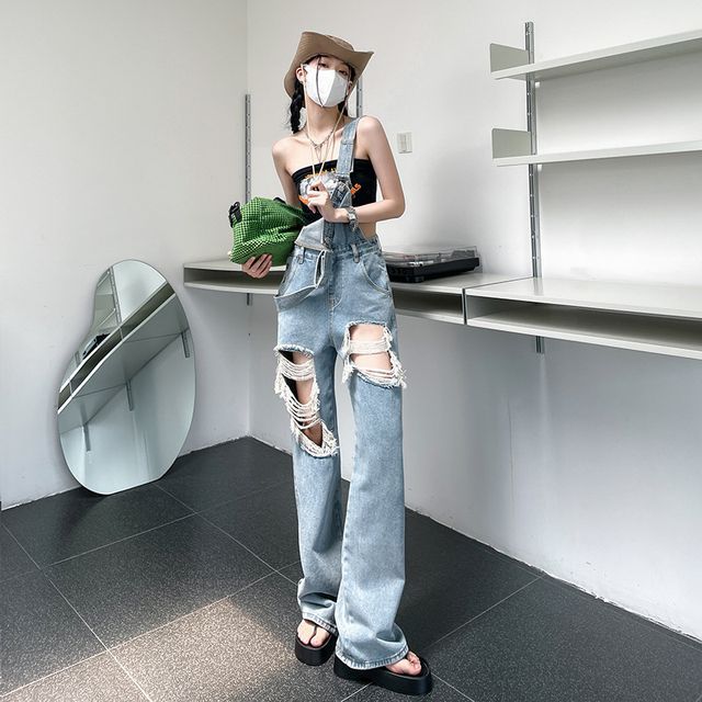 Denimot-Distressed Wide Leg Jumper Jeans