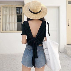 Shopherd - Short-Sleeve Tie-Back Crop Top Shopherd - Short-Sleeve Tie-Back Crop Top
