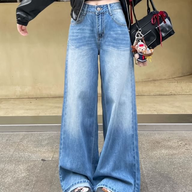 Beem-Mid Rise Washed Wide Leg Jeans