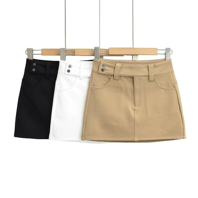 Hollahop-High Waist Plain A-Line Mini Skirt