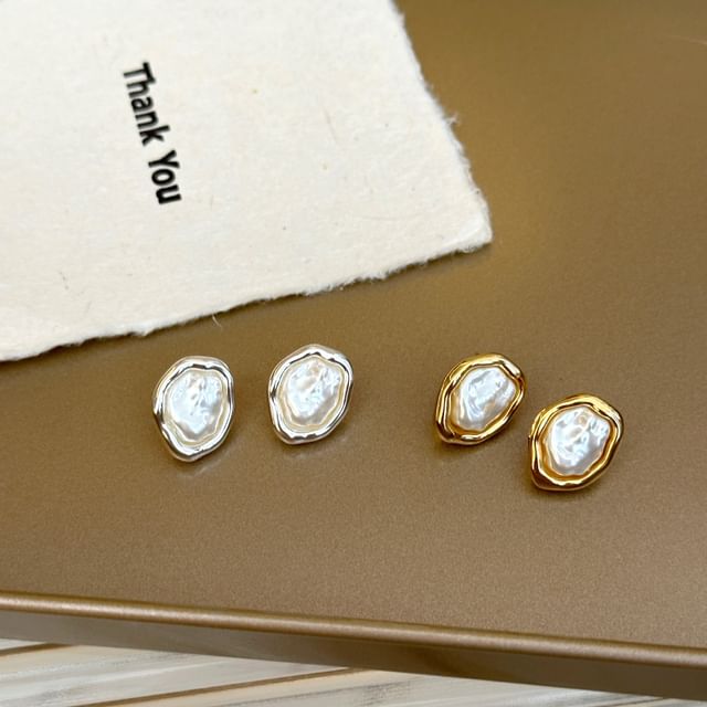 Seirios-Irregular Faux Pearl Alloy Stud Earring