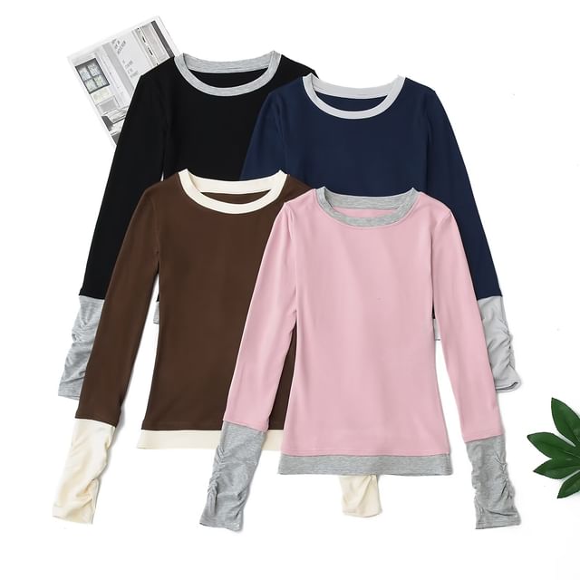 Hollahop-Long Sleeve Crew Neck Mock Two Piece Tee